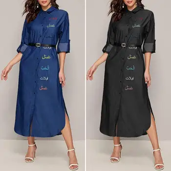 3 Krāsas Vintage Kleita Sievietēm tīrtoņa Krāsu garām Piedurknēm Kleitas ir 2021. VONDA Gadījuma Atloks Apkakli Krekli Brīvdienu Vestido