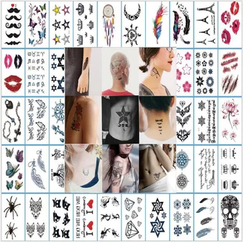 30pcs/nosaka Pagaidu Tetovējumu Uzlīmes Ūdensizturīgs Ziedu Vēstuli Galvaskausa Sexy Viltus Tetovējums Sievietei, Vīriešiem Ķermeņa Arte Tatuajes Temporales