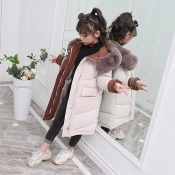 -30° ziemas Bērnu jaka meitenēm garo Mēteli kažokādas apkakle silts leju kapuci jaka meitenēm mētelis bērniem drēbes meitenēm jacke