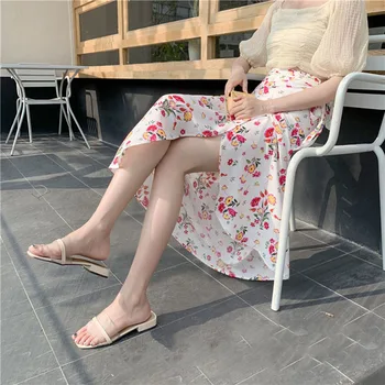 31 Krāsu Korejiešu Stilā, Ziedu Šifona Augsta Vidukļa Svārki Vasarā Gadījuma Sievietes Ilgi Mīksti Svārki Slim Dāmas Pludmales Apģērbu Brīvdienas