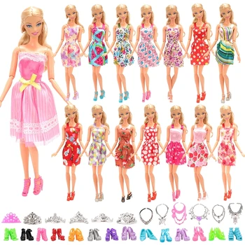 32 gab./komplekts Modes Lelle Apģērbu un Aksesuāru =10 Kleita +10 Kurpes +6 Vainagu +6 Kaklarota Barbie 11.5 collu Lelle, Rotaļlietas Bērniem