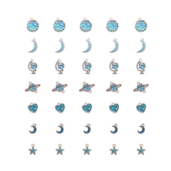 35Pcs/lodziņā Sakausējuma Emaljas Kuloni Sky Blue Moon Star Sirds Formas Piekariņi par Auskari, Kaklarota, Rotaslietu izgatavošana Amatniecības Piederumi