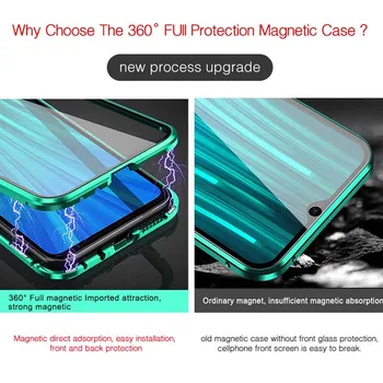 360 Magnētisko Adsorbcijas Metāla Gadījumā Xiaomi Redmi Piezīme 9 8 7 K20 Pro 8T 9.A 8.A Mi, Ņemiet vērā, 10 Lite Poco X3NFC F1, F2 Pro Stikla Vāks