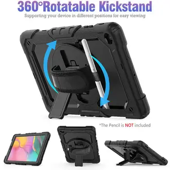 360 Rotācijas Rokas Siksnas&Statīvs Silikona Tablet Case for Samsung Galaxy Tab 10.1 Gadījumā 2019 SM T510 T515 seguma