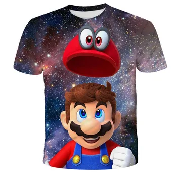 3D Debesis Zilas Karikatūra Mario T-krekls Bērnu Apģērbu Smieklīgi Meitene T-krekls Fashion 