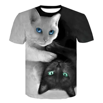 3D kaķis print T-krekls vīriešiem/sievietēm vasarā smieklīgi īsām piedurknēm stilu gadījuma O-veida kakla dzīvnieku print kaķis iela krekls