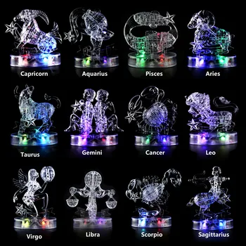3D Krāsains Kristāla Puzzle Džiga redzēja 12 Zvaigznājā LED Gaismas Astrolog Flash Strēlnieks, Dvīņi Puzzle Modelis Rotaļlietas Karstā Pārdošanas！
