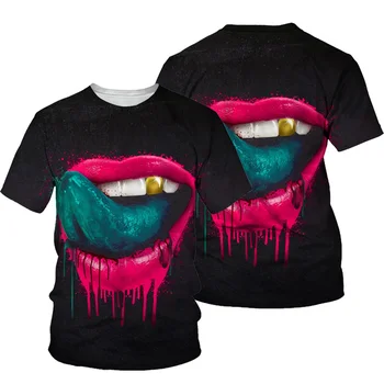 3D Seksīgu Sarkanu Lūpu Drukāt T-krekls Sievietēm Ir 2021. Vasaras O Apkakli, Īsām Piedurknēm t-veida Topi Smieklīgi Stila Apģērbs Sieviešu Apģērbs Gadījuma T-krekli