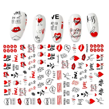 3D uzlīmes par nagu dizains, sarkani melnā mīlestība komiksu rakstzīmes, manikīrs pašlīmējošas nail art apdare uzlīmes uzlīmes