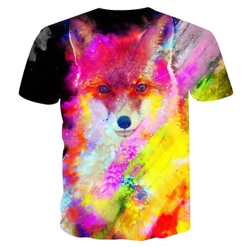 3DT Krekls Anotācija Krāsotas Fox Drukāt Īsām Piedurknēm T-Krekls, Pāris Ielas Modes Vasaras Vīriešu/Sieviešu Tops