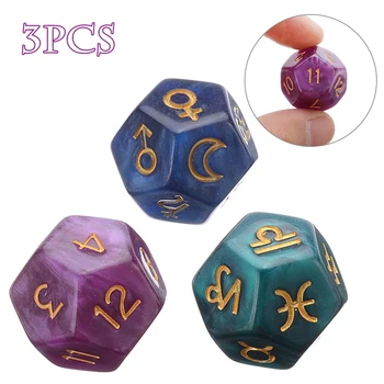 3Pcs 12-Sided Dice Astroloģija, Tarot Kartes Daudzpusīgu Zvaigznājā Dice Atpūtas Un Izklaides Rotaļlietas Party Spēle