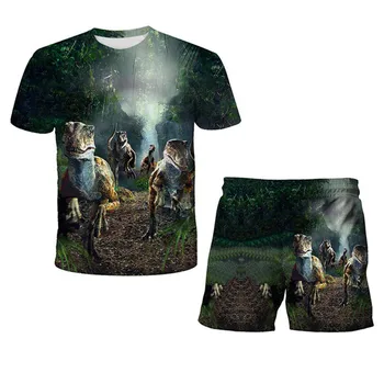 4-14 Gadiem Bērniem Zēnu Drēbes, Zēns Vasaras Apģērbu Komplekti Dinozauru Īsām Piedurknēm Drukāt, Topi, T Krekls+bikses, Kostīmi Bērniem, Apģērbu