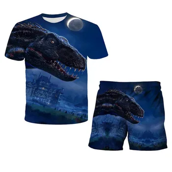 4-14 Gadiem Bērniem Zēnu Drēbes, Zēns Vasaras Apģērbu Komplekti Dinozauru Īsām Piedurknēm Drukāt, Topi, T Krekls+bikses, Kostīmi Bērniem, Apģērbu