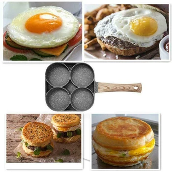 4 Caurumu Omelet Panna Burger Olas Šķiņķa Pankūku Maker Koka Rokturi Cepamā Katlā Non-stick Cooking Brokastis Cocina Virtuves