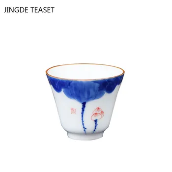 4 gab/daudz Ķīniešu Keramikas Teacup Roku apgleznoti lotus kausa Nelielu tējas trauks Roku darbs porcelāna Tējas komplekts Piederumi Master Drinkware