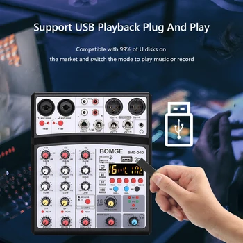 4 Kanālu Audio Skaņas Mikseris Sajaukšanas DJ Konsoles Bluetooth USB Skaņas Karti Mājās ar 48V Phantom Power 16 DSP Efekti
