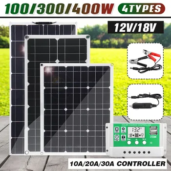 400W 100W 300W Monokristālu Saules Panelis PET Elastīgu Saules Paneļu Komplekts Ar Kontrolieri Saules Viedtālrunis Auto RV Akumulatora Lādētājs