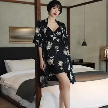 4GAB Miega Komplekts Ir 2021. Jaunu Sleepwear Sieviešu Pidžamas Uzvalks Gadījuma Naktsveļu Peldmētelis Kimono Kleita Satīna Mājas apstākļos, Intīma Apakšveļa