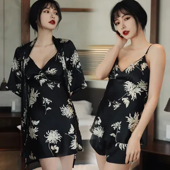 4GAB Miega Komplekts Ir 2021. Jaunu Sleepwear Sieviešu Pidžamas Uzvalks Gadījuma Naktsveļu Peldmētelis Kimono Kleita Satīna Mājas apstākļos, Intīma Apakšveļa