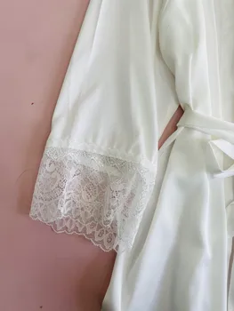 4GAB Pidžamas Komplekts Lady Vasaras Plānas Satīna Sleepwear Gadījuma Zaudēt Peldmētelis Kimono Kleita Sexy Mežģīņu Apdari Naktsveļu V-veida kakla Mājas apstākļos