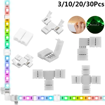 4Pin RGB LED Gaismas Sloksne Bez Lodēšanas 10mm Savienotājs Sloksnes Gapless Solderless Adapteris Termināļa Paplašināšanu Connector3/10/20/30Pc