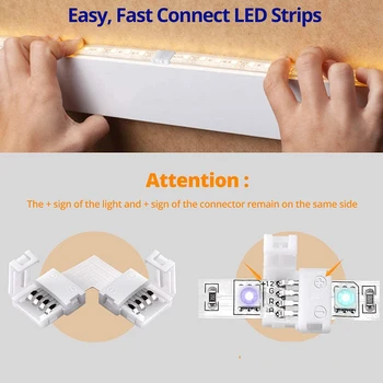 4Pin RGB LED Gaismas Sloksne Bez Lodēšanas 10mm Savienotājs Sloksnes Gapless Solderless Adapteris Termināļa Paplašināšanu Connector3/10/20/30Pc