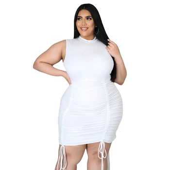 4xl Plus Lieluma Sieviešu Apģērbu 5xl Gadījuma Apaļā Apkakle tīrtoņa Krāsu Sexy Piedurknēm Aukliņu Laukumā Kleitu Vairumtirdzniecība Dropshipping