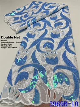 5 metri Debesis zilas Āfrikas mežģīņu Auduma ar vizuļi Nigērijas Gana gadījuma šūšanas valkāt augstas kvalitātes puse kleita 3264b