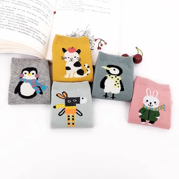 5 Pāriem Rudens Vasaras Modes Dzīvnieku Sieviešu Kokvilnas Zeķes, Kaķis, Trusis Pingvīns Korejas Harajuku Cute Meitenes Gadījuma Laimīgs Smieklīgi Zeķes