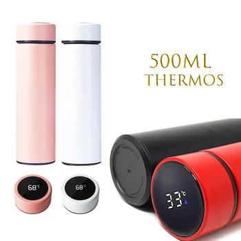 500ml Saprātīga Nerūsējošā Tērauda Vakuuma Termoss Thermoses Kafijas Tasi Ziemassvētku Dāvanas Temperatūras Displejs Smart Ūdens Pudeles