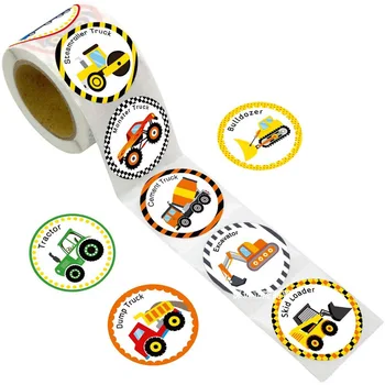 500pcs/ Roll es Collu Apaļā Uzlīme Bērnu Multfilmas Rotaļlietu Uzlīmes Automašīnas Kravas automašīnu Uzlīmes, Ekskavatoru Veicinātu Atlīdzību Spēle Uzlīmes