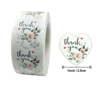 500piece vienu roll 1inch Ziedu sirds zīmogs Paldies kārta mīlestība Papīra blīvējuma uzlīme apdare Roku darbs 25mm