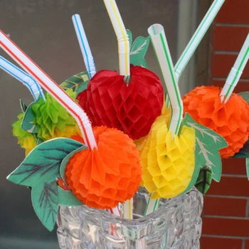 50gab Sajauc Krāsu 3D Augļu Kokteilis Papīra Salmu Jumta Dzeramā Salmiņi Vienreizējās lietošanas Sulu Dzeršanas Salmiņš Beach Party Apdare
