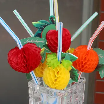 50gab Sajauc Krāsu 3D Augļu Kokteilis Papīra Salmu Jumta Dzeramā Salmiņi Vienreizējās lietošanas Sulu Dzeršanas Salmiņš Beach Party Apdare