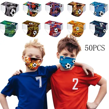 50Pc Karikatūra futbola Bērniem, Vienreizējās lietošanas Maskas, 3 Slāni Bērnu Filtrs Bērnu Mutes, Sejas Maske Cilpiņu Bērnu Maskas mascarilla