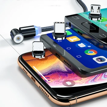 540 Pagriezt Magnētisko Kabeli Ātri Magnēts Uzlādes Lādētājs Micro USB C Tipa Kabeli Mobilā Telefona strāvas Vads iPhone Xiaomi Samsung