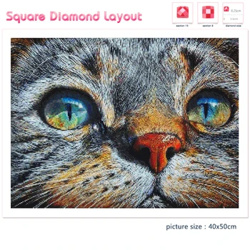 5D Dimanta Krāsošana Dzīvnieku Kaķis Galvas, Acis Cute Bērnu Mozaīku Sienas Mākslas Kvadrātveida, Apaļas Foto Izšuvumi DIY Komplekts Dāvanu Mājās
