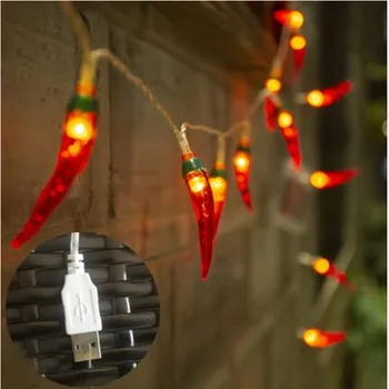 5m 50 LED Pipari String lampas Sarkanā Čili Pasaku String Gaismas Vainags Vainags dekors Gaismas USB & Akumulatora Barošanu uz Terases Žogs