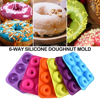 6 Dobumā Donut Pelējuma Silikona Non-stick Cepšanas Paplātes karstumizturīga Atkārtoti Salocīts Virtuļi Maker Krāsains Mīksts Deserts Pieņemšanas Instruments, kas