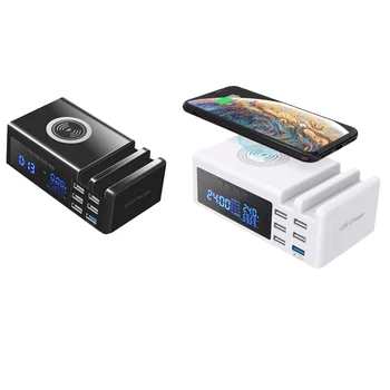 6 Porti LCD Qi Ātru Bezvadu Lādētāju, USB 3.0 Lādētāju ar Statīvu QC 3.0 Portable Ātri Lādētāju Xiaomi MUMS Plug