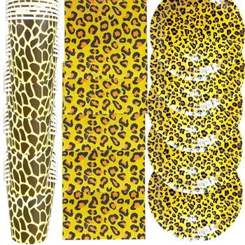 60pcs/daudz Leopard Tēmu Happy Birthday Notikumiem Puse Apdares Plāksnes Krūzes Galda piederumi Komplekts Baby Duša, Glāzes, Trauki Salvetes