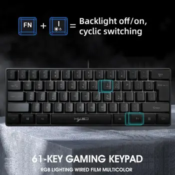 61-taustiņu Mehāniskās Klaviatūras USB Vadu LED Backlit Spēļu Tastatūra Vairāki Īsceļu Taustiņu Kombinācijas Datoru Piederumi