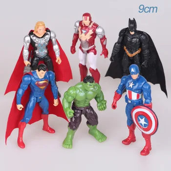6pcs Anime Attēls Superheroes Betmens, Supermens Captain America Thor Pontons Dzelzs Vīrs PVC Darbības Rādītāji Bērniem, Rotaļlietas, Lelles Modelis