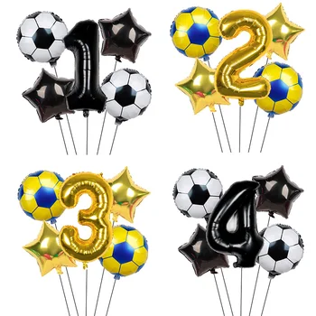 6pcs Futbola Dzimšanas dienu, Hēlija Baloni, Sporta Tēmu Melnā Zelta Folijas Globos Bērniem, Klasiskās Rotaļlietas, Bērnu Dzimšanas dienas svinības Rotājumi