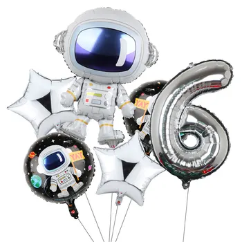 6pcs/set Silver Kosmosā Puse Astronauts Baloni Digitālo Zvaigžņu Folija Baloni Zēns Dzimšanas dienas svinības Dekoru Bērni dod priekšroku Rotaļlietas Globos