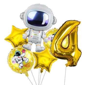 6pcs/set Silver Kosmosā Puse Astronauts Baloni Digitālo Zvaigžņu Folija Baloni Zēns Dzimšanas dienas svinības Dekoru Bērni dod priekšroku Rotaļlietas Globos