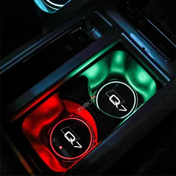 7 Krāsains USB Automašīnas Logo Led Atmosfēru Gaismas Kausa Gaismas Kalniņi Turētājs Audi Q7 4MB SUV Quattro Auto Piederumi