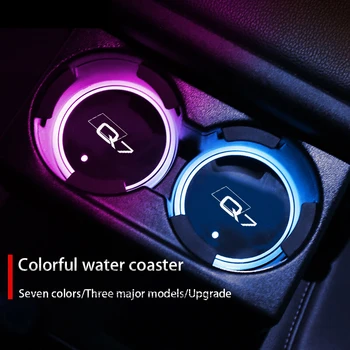 7 Krāsains USB Automašīnas Logo Led Atmosfēru Gaismas Kausa Gaismas Kalniņi Turētājs Audi Q7 4MB SUV Quattro Auto Piederumi