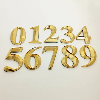 7CM 3D Zelta pašlīmējošās Durvju Numura Zīmi Numura Ciparu Dzīvokļu Viesnīca Adrese Iela, Mājas Numurs, Uzlīmes, Plāksnes Zīme