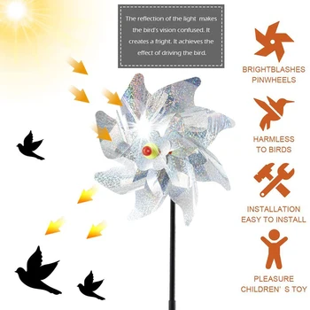 8 Lapām Putnu Repeller Vējdzirnavas Ripu PVC DIY Putnu Preventīvo Sudraba Pinwheels Piemērots Āra Dārza Zālienu, Pagalmā Apdare